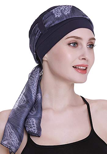 Blue Bamboo Beanie For Women With Chemo Sleep Turbans Headwear For Cancer Patients #TOP1