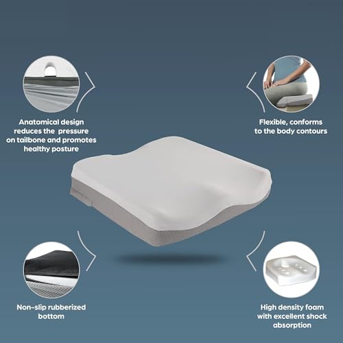 Image of Orthopedic Memory Foam Coccyx Seat Cushion for Tailbone, Sciatica, Lower Back Pain Relief-Ergonomic Cushion for Office /Home Chair & Wheelchair (17 x 17 x 3 inch)