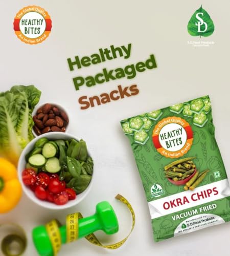 Image of Healthy Bites Okra Chips |Vacuum Fried|Gluten Free | Vegan Friendly Snack | Trans free|No Artificial Flavour | Plant Based Snacks| Vegetable Chips - (Pack of 3 X 45g)