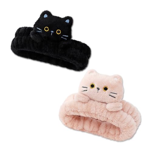 KAHZOR 2 Pezzi Gatto Fascia Skincare, Fascia Skincare Capelli per Trucco e Lavaggio, Viso Fascia Elastica Donna per Spa Yoga Sport Doccia, Cerchietto per Skincare per Donne