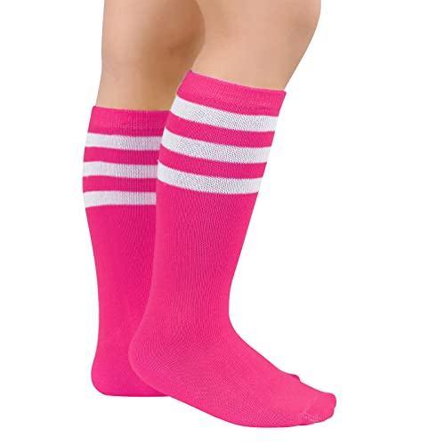 American Trends Girls Soccer Socks Kids Pink Socks Pink Softball Football Baseball Socks Youth Toddler Knee High Tube Socks For Boys 1 Pack Rose Pink White 6-9 Years #TOP1