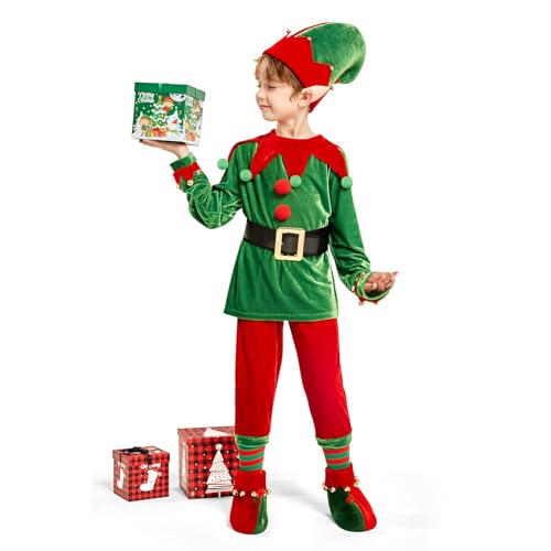 Kids Boys Christmas Performance Outfits Long Sleeve Top Pants Hat Socks Shoes Earrings Toddler Boys Festival 6pcs Set4