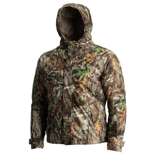 SCENTBLOCKER Shield Series Drencher Men\'s Insulated Late Season Breathable Waterproof Hooded Camo Hunting Jacket (RT Edge, X-Large)