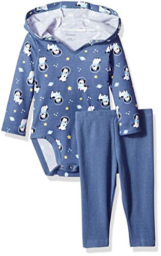 Hanes Ultimate Baby Flexy 2 Piece Set (Pant with Hoodie Bodysuit), Blue Fun, 0-6 Months