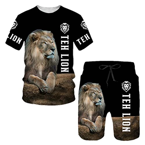 Survêtement d'été lion 3D keusyoi ensemble t-shirt oversize