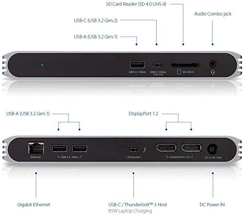 CalDigit USB-C PRO Dock - 85 W di Ricarica, Thunderbolt 3, Slot per schede SD UHS II, USB C Gen 2, USB A x 3, Dual DisplayPort 1.2, LAN, per Computer Thunderbolt e USB-C (Cavo da 0,7 Metri - Grigio)