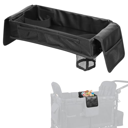 Myvikcar Stroller Snack Tray with Anti-Falling Bottle Holders for Wonderfold Wagon Waterproof Faux Leather Interior Easy to Install and Remove (W4)