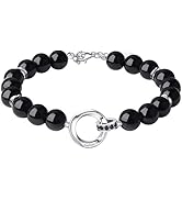 AMINKINA 14K Gold Mobius Ring Couple Bracelet, Vermilion Bracelet for Women, Obsidian Bracelet fo...