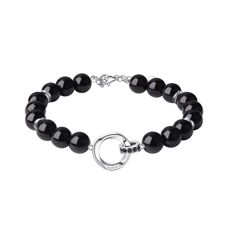 Bracelet couple bague en or 14K, un lien éternel en obsidienne et vermillon