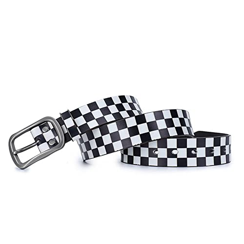 Men's Belt,White & Black Checkerboard Belt,Unisex Alloy pin Buckle Belt Hip hop Style Personality Trend Belt,Black and White,115CM/45.3''