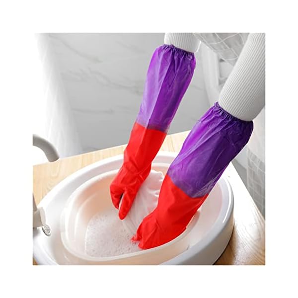 fanwen Kitchen Supplies Gummihandschuhe Lange Samtband Winter Haushalt Handschuhe Geschirrspülgummi wasserdichte Warme… – Bild 3