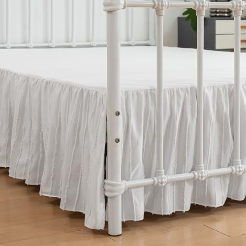 Striped Tufted Bed Skirt King Size, Ruffled Bed Skirt with Split Corners, King Bed Skirt 14 Inch Drop, Striped Boho King Size Bed Skirts White for Ruffled Bed Skirt, Bed Skirt King Size
