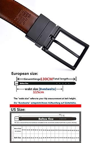 Image of beltox fine Men's Dress Belt Leather Reversible 1.25 inch Wide Rotated Buckle Gift Box