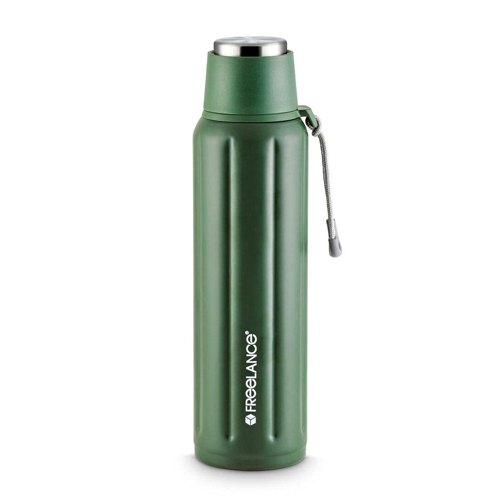 Freelance Valkyrie Vacuum Insulated Stainless Steel Flask, Water Beverage Travel Bottle, 600 ml, Green (1 Year Warranty)