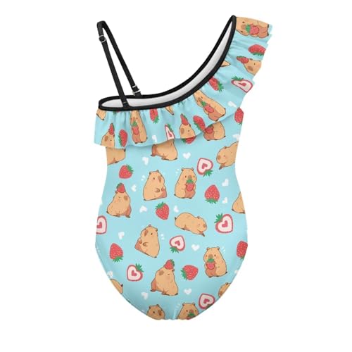 Image of Girls One Piece Swimsuit Ruffled Halter Bathing Suit with Adjustable Strap Beach Sport Swimwear for 3-14 Years