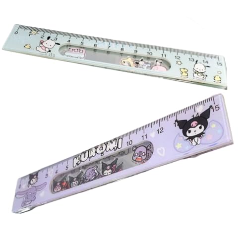 クロミ 定規 非公式 ネコ イヌ 直線定規 15cm 透明 パピー ルーラー オフィス用 事務用 子供 学生 文房具 幾何学用品 作図ツール かわいい 猫 犬 祝日 卒業 誕生日 プレゼント (A,2本)