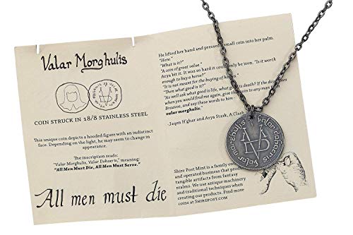 Image of Valar Morghulis Necklace Stainless Steel Coin On Gunmetal Chain