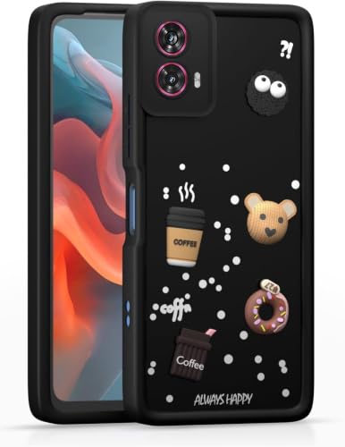 Image of Bintage Cute Fun Taddy Cartoon 3D Ball Bear Milk Cake Coffee Silicon Case Full Body & Camera Protection Back Cover Compatible for Motorola Moto G96 5G - Black