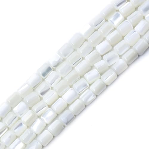 Image of HAAMIIQII Natural White Mother of Pearl Shell Beads 5x6mm Barrel Shape Semi Precious Stone Loose Gemstone Beads for Jewelry Making Strand 15 Inch (63-66pcs)