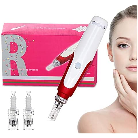 MYSWEETY Derma Pen, Adjustable 0.25-2.0Mm Bayonet Type With Cartridges Red 2 pieces Red Cover
