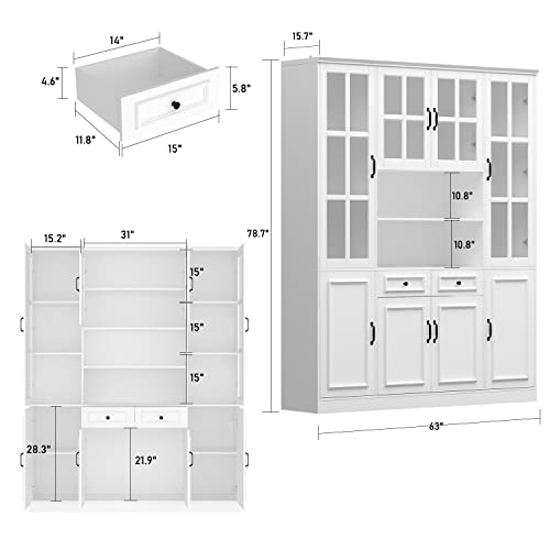 AIEGLE-Freestanding-Kitchen-Pantry-with-Glass-Doors-Hutch-Large-Kitchen-Pantry-Storage-Cabinet-with-5-Tier-Shelf-Tall-Kitchen-Pantry-Cabinet-Cupboard-for-Dining-Room-Living-Room-White AIEGLE Freestanding Kitchen Pantry with Glass Doors Hutch Large Kitchen Pantry Storage Cabinet with 5 Tier Shelf Tall Kitchen Pantry Cabinet Cupboard for Dining Room Living Room White
