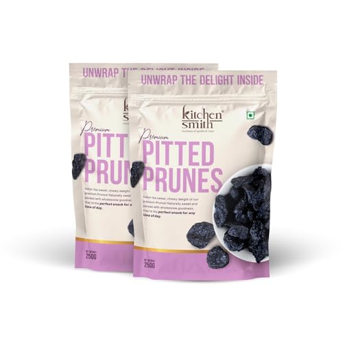 Image of KitchenSmith Pitted Prunes - Pack of 2 (250gm Each) | Rich In Potassium | High In Vitamins And Fiber | No Added Sugar | Moist & Delicious | Dry Fruit