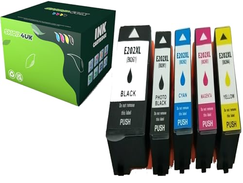 shop4uk 202XL 202 Ink Cartridges Compatible with Epson 202 202XL Multipack Printer Ink Cartridges For Epson Expression Premium XP-6100 XP-6105 XP-6000 XP-6005 XP-6001 (5 Pack)