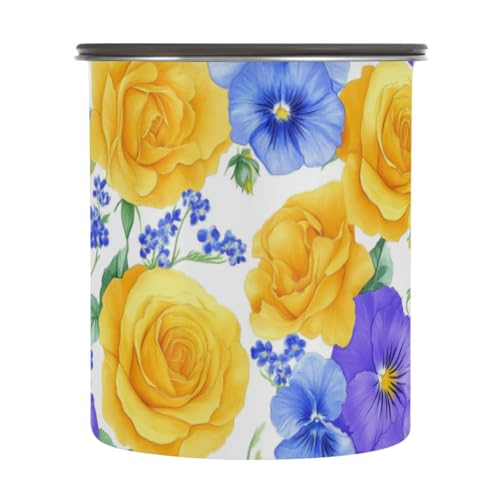 Recipientes de comida con tapa de acero inoxidable con diseño de flores de verano, color amarillo y morado