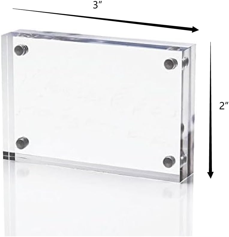 2 Pack Clear Desktop Double Sided Magnetic Picture Display Acrylic Photo Frame (Clear, 2x3")