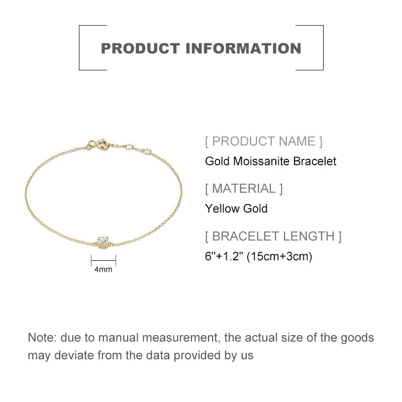 18K Gold Moissanite Bracelet for Women,Dainty Adjustable Extension Chain Bracelet with Moissanite,Fashion Jewelry Gifts for Her2