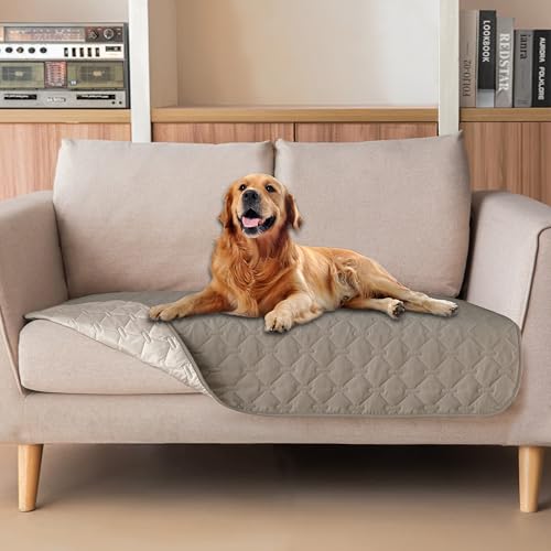 Image of gogobunny 100% Double Sided Waterproof Dog Blanket Soft Pet Bed Cover Reversible Protect Furniture Couch Sofa Car for Puppy Cat Kids (Dark Stone /Light Stone, 32x53 Inch (Pack of 1))