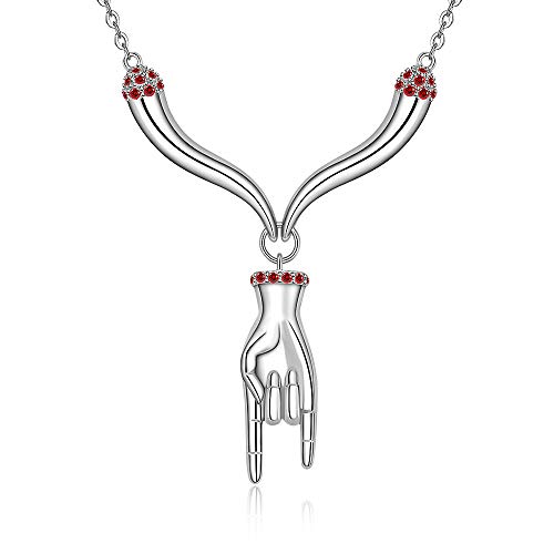 Italian Horn Necklace For Women S925 Sterling Silver Hand Horns Pepper Pendant Men Ruby Crystal Good Luck Protection Amulet Mano Cornuto Cornicello Rock Hippie Punk Jewelry Charm Y Necklaces #TOP29