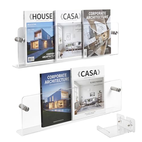 YOSINXU 2 Pack Acrylic Magazine Holder Brochure Holder Magazine Rack Wall Mounted Literature Storage Rack Brochure File Display Shelf for Waiting Room Living Room Office Home