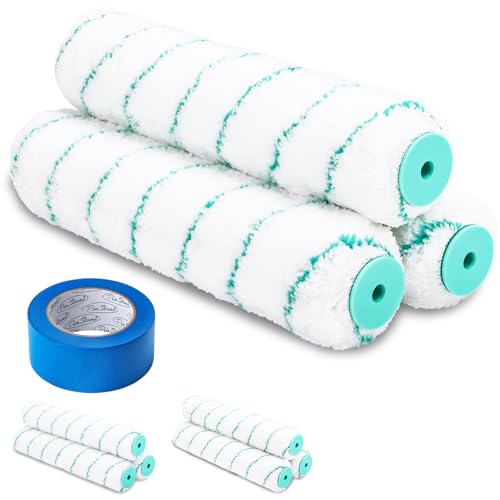 PinStone 12 Inch Microfiber Paint Roller Covers 3pcs 3/4 Nap Lint-Free Rollers with A Professional Painters Tape 12 Wide Roller Cover Refills for Painting Rough Surfaces Wall All Paints & Stains