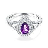 RANDES Amethyst Rings for Women Pear Shaped Engagement Ring 925 Sterling Silver Purple Stone Feburary Birthstone Ring Size 6