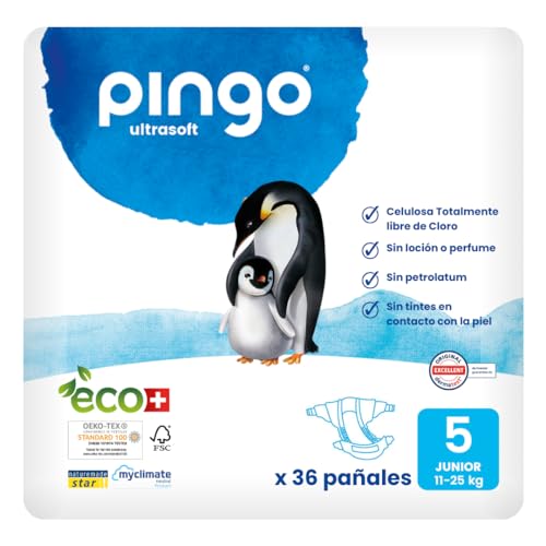 Pingo Pañales Ecológicos Talla 5 Junior (11-25 kg), 1 bolsa de 36 pañales