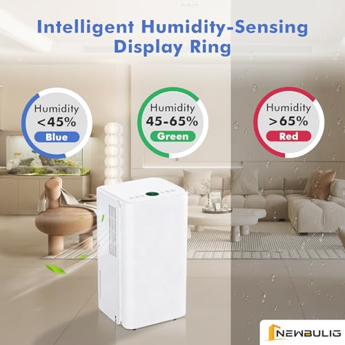 Image of NEWBULIG 30Pints Dehumidifier with Drain Hose, 2,000 Sq.Ft Dehumidifier for Basement, 0.53 Gallon Tank, Low 38dB, Smart Humidity Ring, Ideal Whole House Humidity Remover for Home, Bedroom & Bathroom