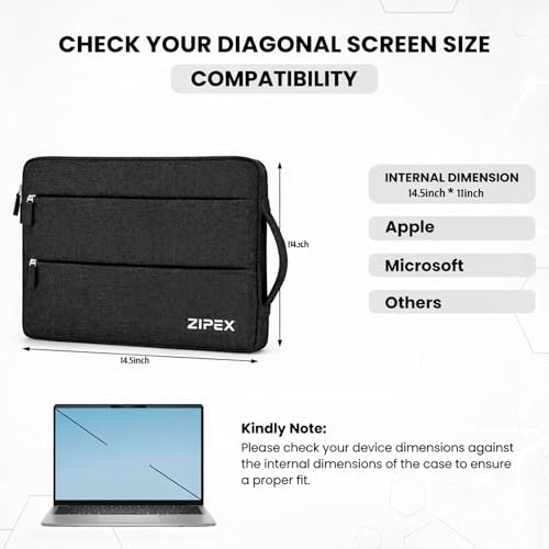 Image of 360 Protective 14 Inch Laptop Sleeve Case for All 13-14 Inch laptops with 2 Front pockets & Carry Handle | Compatible with 13-14 inch HP, DELL, Asus, Mackbook Devices| Water-Resistant | Black