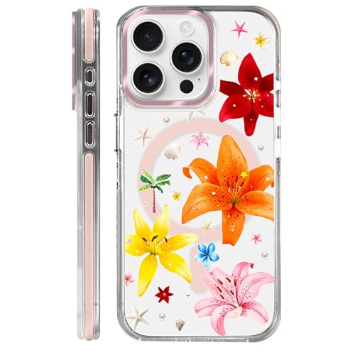 COTAIL Clear Magnetic Case for iPhone 15 Pro, Slim Anti-Yellow Transparent Cover, Military Grade Protection, Phone Cases for iPhone 15 Pro, Colorful Lily Floral Summer - image 1