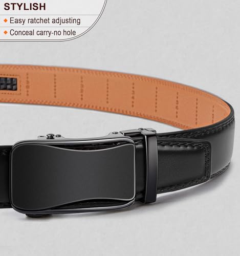 Image of BULLIANT Mens Ratchet Belt, Leather Adjustable Slide Belt For Mens Dress Casual Pant 1 3 /8 inch,Size Adjustable