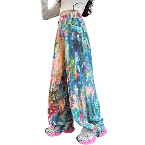 Jean baggy fille jambe large avec taille élastiquée et poches confort