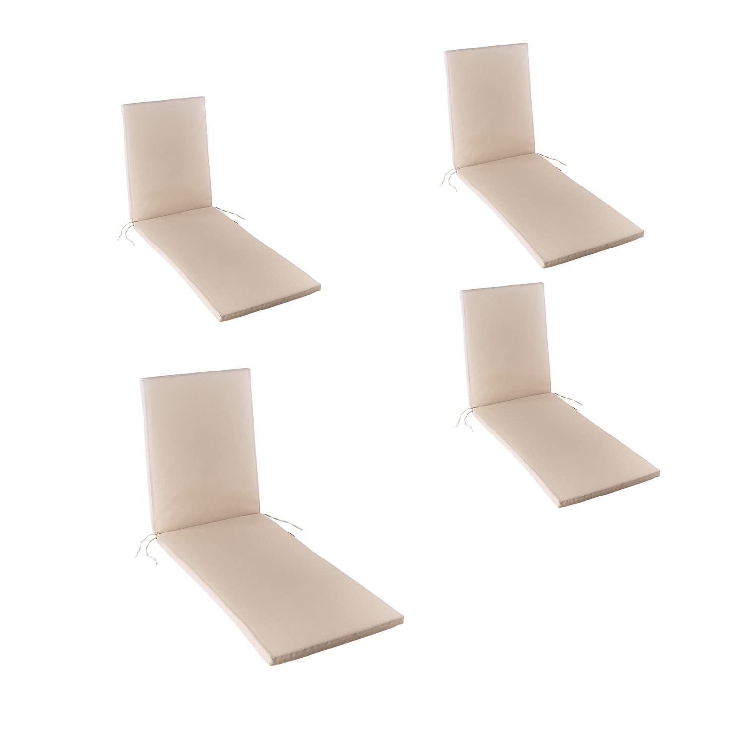 Pack 4 Cojines textilene para Tumbona de Piscina Color Arena, Medidas 196x60x5 cm, Tela Antimanchas, Desenfundable, Funda de cojín con Relleno para Tumbona de jardín, Cojín Hamaca de Piscina
