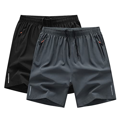 Boys Outdoor Running Shorts Quick Dry Lightweight Gym Shorts with Zipper Pockets