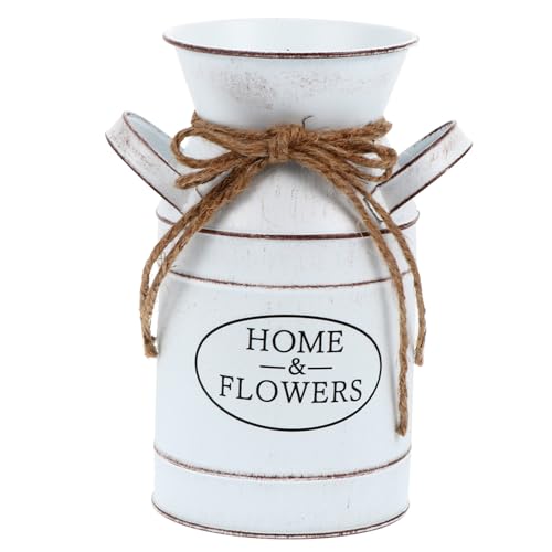 Hemobllo Florero Vintage de Lata de Leche de Hojalata Blanca Decoración Rústica para Flores Preservadas y Artificiales Centro Decorativo para Mesa Regalo Día Madre Resistente y Práctico