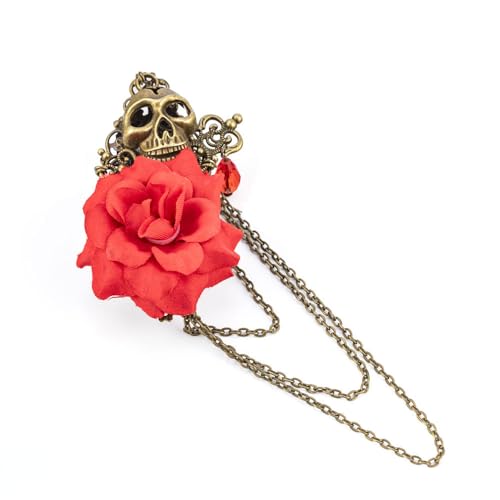 Image of Vintage Skull Rose Tassel Chain Pin Brooch for Men & Women - Punk, Gothic Suit Tie Lapel Pin Clip - Perfect Boyfriend Gifts