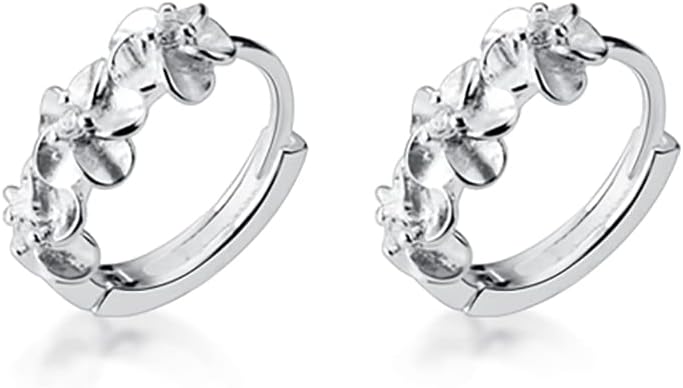 SLUYNZ 925 Sterling Silver Plumeria Flowers Hoop Earrings for Women Teens Small Hoop Earrings Pretty Flowers Huggie