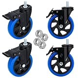 Heavy Duty Stem Caster Wheels 5 inch Locking Threaded Stem Casters Set of 4 Stem Size 1/2