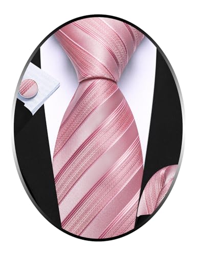 Image of Barry.Wang Tie Sets for Men Silk Stripe Necktie Woven Checkered Handkerchief Cufflinks Formal Business Wedding