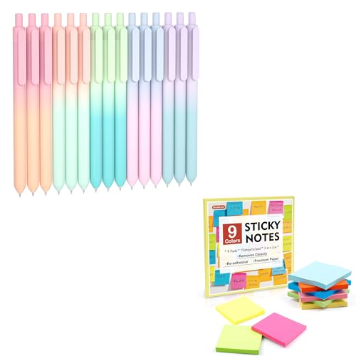Set de 15 Bolígrafo Gel Pastel Shuttle Art y Notas Adhesivas