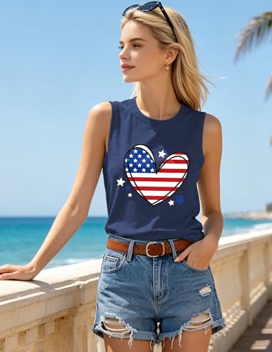 Image of 4th of July Floral American Flag Tank Top for Women Patriotic Sleeveless Apparel